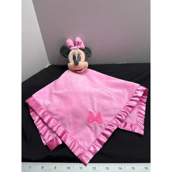 Disney Baby Minnie Mouse Pink Embroirded Bow Soft Minky Lovey Security Blanket L - Picture 1 of 7